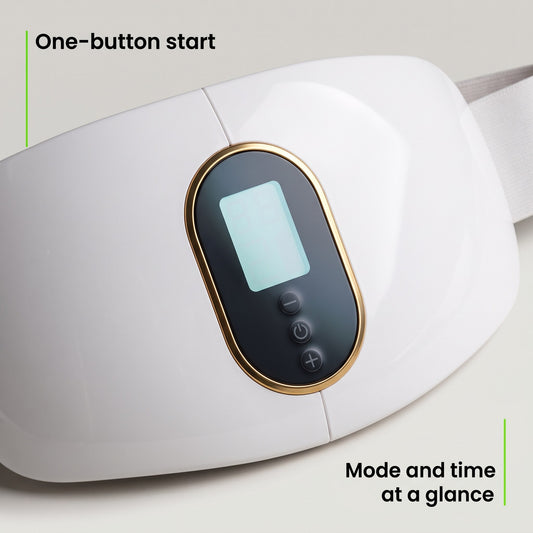 Close view of the waist massager's gold-rimmed display and touch controls