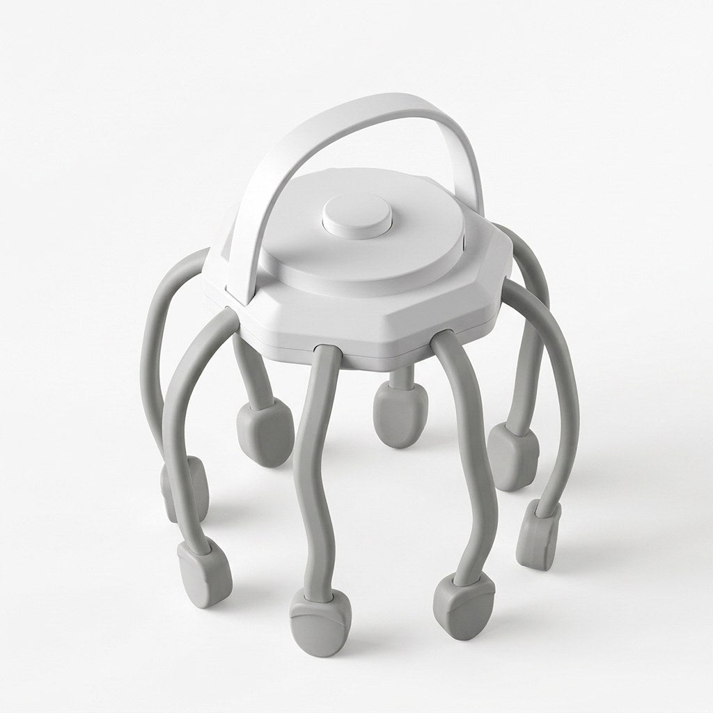 The white electric scalp massager seen from a higher angle