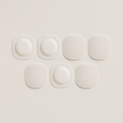 The seven patches from one pack laid out in a grid