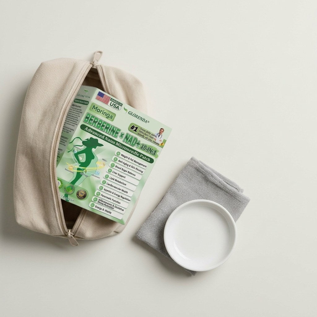 The patch carton packed in a canvas wash bag