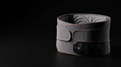 The heating back belt lit against a black background